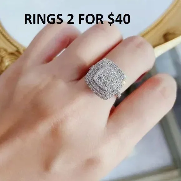 CURVED SQUARE SILVER DIAMOND BRIDAL RING - Picture 5 of 5